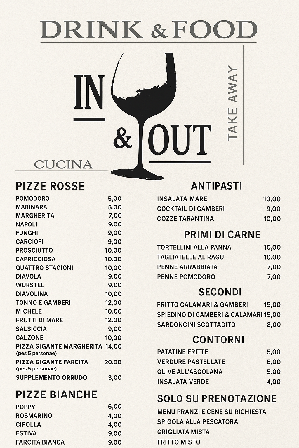 Menu Ristorante IN&OUT